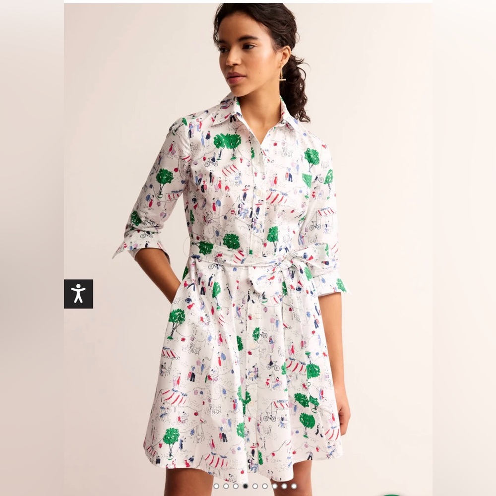 Boden Amy Cotton Shirt Dress, Ivory Paris Scene